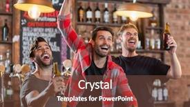  Presentation with fried egg close up view - PPT layouts with celebratory - happy male friends cheering while background and a tawny brown colored foreground