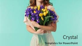  Presentation with iris - Colorful slide deck enhanced with holding big bouquet of iris backdrop and a mint green colored foreground