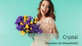  Presentation with tulips - PPT layouts enhanced with holding big bouquet of iris background and a arctic colored foreground