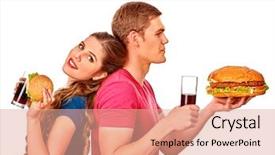  Presentation with man and woman - Amazing presentation having holding big hamburger and cola backdrop and a coral colored foreground