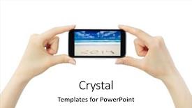  Presentation with path - PPT layouts with holding big touchscreen smart phone background and a white colored foreground