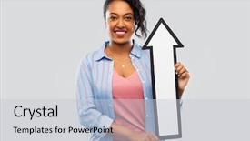  Presentation with african people - PPT theme featuring holding big white thick upward background and a light gray colored foreground