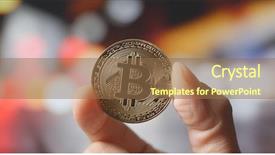  Presentation with bitcoin - Audience pleasing theme consisting of holding bitcoin with city background backdrop and a coral colored foreground