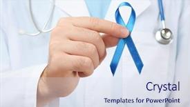  Presentation with blue ribbon - Audience pleasing theme consisting of holding blue ribbon closeup cancer backdrop and a sky blue colored foreground