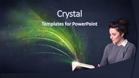  Presentation with book - Slide set consisting of holding book with green wave background and a  colored foreground