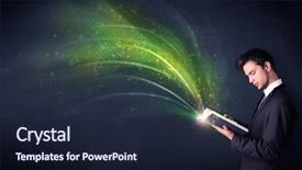  Presentation with green officebuilding man - Beautiful slide deck featuring holding book with green wave backdrop and a wine colored foreground