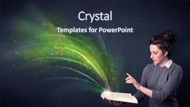  Presentation with e book reader - Presentation having holding book with green wave background and a  colored foreground