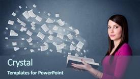  Presentation with open book - Slide set consisting of holding book with pages flying background and a  colored foreground