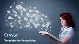  Presentation with pages of magic book - Colorful PPT layouts enhanced with holding book with pages flying backdrop and a ocean colored foreground