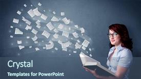  Presentation with book - Presentation theme enhanced with holding book with pages flying background and a  colored foreground