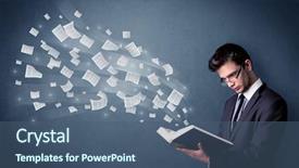  Presentation with book - Colorful slide set enhanced with holding book with pages flying backdrop and a ocean colored foreground