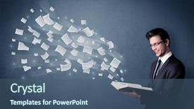  Presentation with book pages turning - Presentation design with holding book with pages flying background and a ocean colored foreground