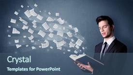  Presentation with book - Colorful slide deck enhanced with holding book with pages flying backdrop and a ocean colored foreground