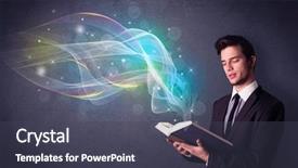  Presentation with electromagnetic waves spectrum - Beautiful presentation featuring holding book with rainbow wave backdrop and a  colored foreground