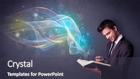  Presentation with book of magic mystical - Slide set having holding book with rainbow wave background and a  colored foreground