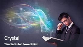  Presentation with book - Cool new PPT layouts with holding book with rainbow wave backdrop and a  colored foreground