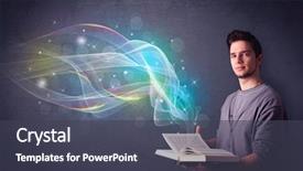  Presentation with book - Colorful slide set enhanced with holding book with rainbow wave backdrop and a  colored foreground