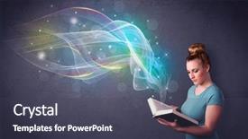  Presentation with 3d book - Cool new PPT theme with holding book with rainbow wave backdrop and a  colored foreground