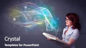  Presentation with holding hands old young - Beautiful PPT theme featuring holding book with rainbow wave backdrop and a  colored foreground