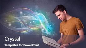  Presentation with book - PPT theme with holding book with rainbow wave background and a  colored foreground