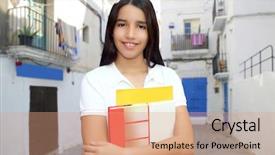  Presentation with indian village - Slide deck consisting of holding books white mediterranean village background and a coral colored foreground