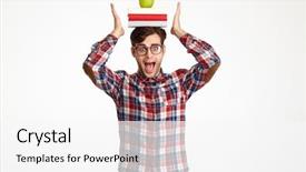  Presentation with fresh water splash green apple isolated white - Colorful slides enhanced with holding books with green apple backdrop and a white colored foreground