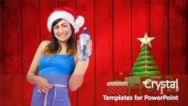  Presentation with purple festive christmas red - Presentation with holding bottle against christmas tree background and a crimson colored foreground