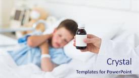  Presentation with hospital bed - Beautiful slide deck featuring holding bottle of cough syrup backdrop and a sky blue colored foreground