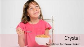  Presentation with breakfast cereal - PPT theme with holding bowl of breakfast cereal background and a coral colored foreground