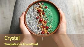  Presentation with vegan food - Audience pleasing slide set consisting of holding bowl with green spirulina backdrop and a tawny brown colored foreground