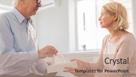  Presentation with mature masked female surgeon - Amazing PPT theme having holding box with paper tissue backdrop and a coral colored foreground