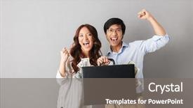  Presentation with asian - Colorful theme enhanced with holding briefcase full of money backdrop and a gray colored foreground