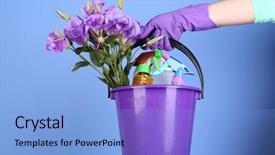  Presentation with holding bucket while water droplet - PPT layouts with holding bucket with cleaning equipment background and a light blue colored foreground