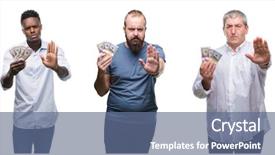  Presentation with metrics cloud collage business - Presentation having holding bunch of dollars cash background and a ocean colored foreground