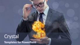  Presentation with dollar sign - PPT layouts consisting of holding burning american dollar sign background and a ocean colored foreground