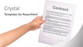  Presentation with contract - Colorful presentation theme enhanced with holding-business-contract-paper-over backdrop and a white colored foreground