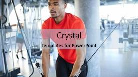  Presentation with athlete - Slide set consisting of holding by handles of sports background and a light blue colored foreground