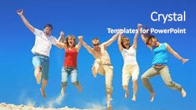  Presentation with holding people in hands - Amazing presentation design having holding by hands and jumping backdrop and a teal colored foreground