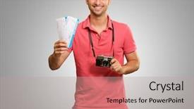  Presentation with boarding house - Cool new PPT theme with holding camera and boarding pass backdrop and a mint green colored foreground