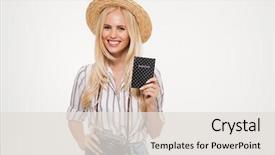  Presentation with hat - PPT layouts with holding camera and showing passport background and a lemonade colored foreground