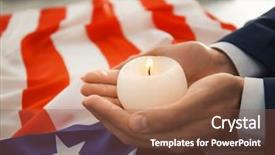  Presentation with american flag - PPT theme with holding candle over american flag background and a tawny brown colored foreground