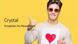  Presentation with car body repairer holding - PPT layouts having holding card with red heart background and a yellow colored foreground