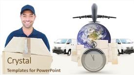  Presentation with cardboard - Presentation consisting of happy delivery man holding cardboard background and a lemonade colored foreground