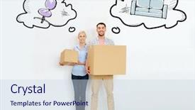  Presentation with real estate - Beautiful slides featuring holding cardboard boxes and moving backdrop and a sky blue colored foreground