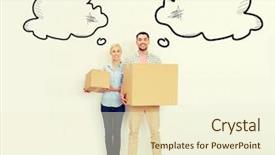  Presentation with new home - Presentation theme having holding cardboard boxes and moving background and a cream colored foreground