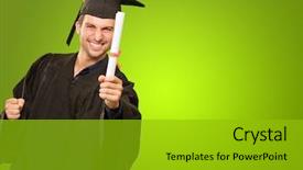  Presentation with certificate - Slide deck having holding certificate on green background background and a gold colored foreground