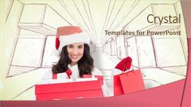  Presentation with christmas ribbon festive - PPT layouts with holding christmas gifts and shopping background and a cream colored foreground