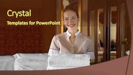  Presentation with hotel housekeeping - Theme featuring holding clean towels in hotel background and a tawny brown colored foreground