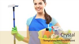  Presentation with tools - Presentation theme enhanced with holding cleaning tools and products background and a yellow colored foreground