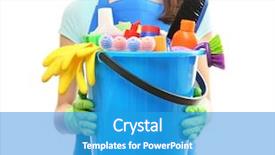  Presentation with tools - PPT theme consisting of holding cleaning tools and products background and a teal colored foreground